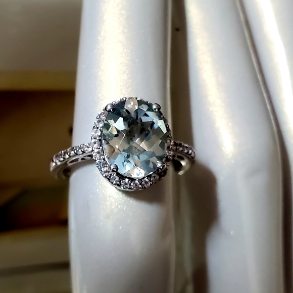 925 SS PRASIOLITE + DIAMOND RING - Picture 2 of 8